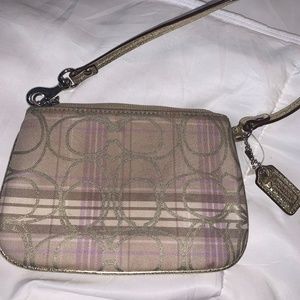 Coach Poppy Signature Plaid Tartan Lilac Wristlet